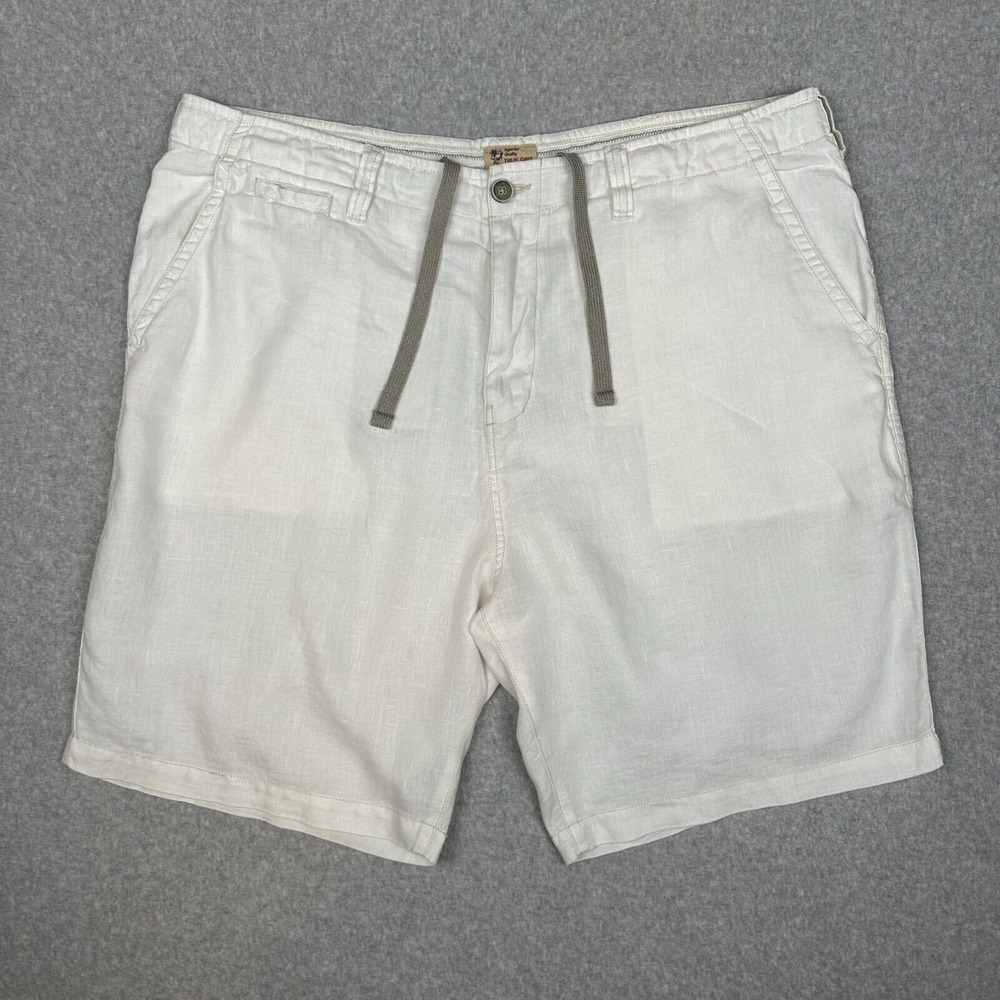 TRUE GRIT Island Chino Linen Shorts Mens 40‎ White Beach Coastal Drawstring 9"